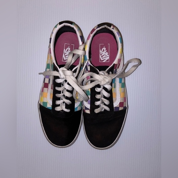 Vans Multi Colored Checkered Skate Athletic Shoes Unisex Missy Old Skool Sz. 5.5 - Picture 6 of 9